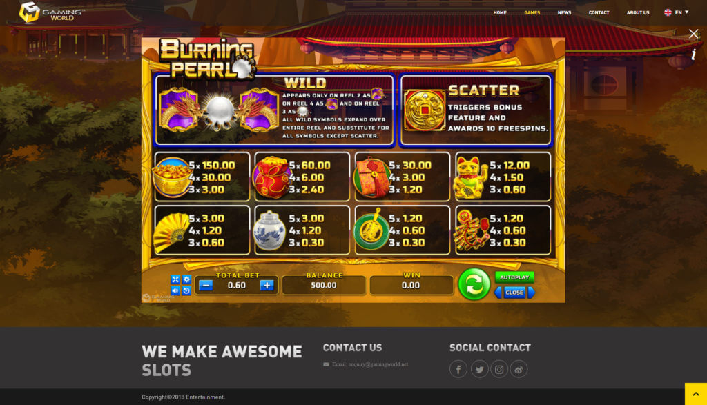 Burning Pearl Slot Pay Table